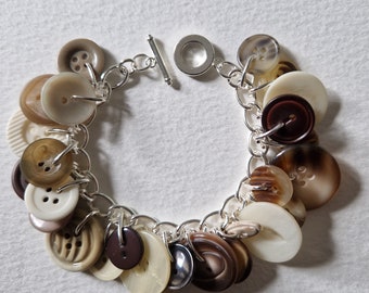 Button Charm Bracelet Brown Natural Autumn Mix