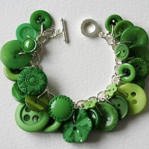 Button Bracelet Emerald City Vintage Button Green Charm Bracelet