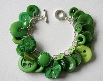 Button Bracelet Emerald City Vintage Button Green Charm Bracelet