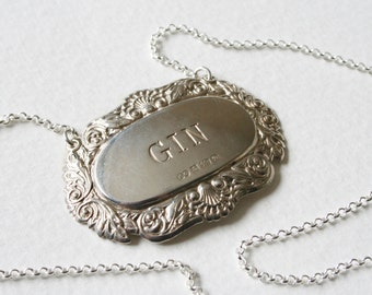 Mothers Ruin Gin Charm Necklace Sterling Silver Vintage Decanter Label