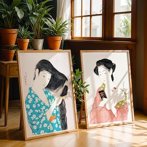 Vintage Japanese Women Art, PRINTABLE, Retro Art Prints, Home Decor, Antique Wall Art, Japanese Aesthetic, Vintage Decor, Instant Download