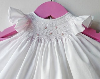 Grace little dress - For Newborn Baby Basket - Smock Bishop - Angel Sleeves - Cotton High Quality 100
