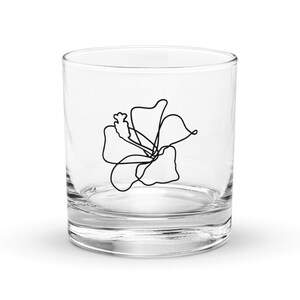 Hibiscus One Line Drawing Rocks Glass