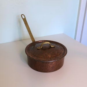 Antique Copper Saucepan with Brass Handle and Lid | Vintage French Copper Cookware