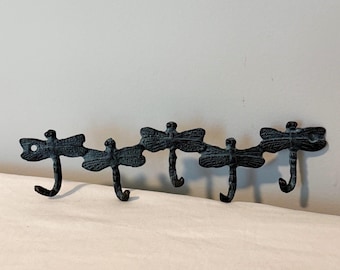 Vintage Cast Iron Dragonfly Wall Hook, Key Rack, Rustic Garden Decor