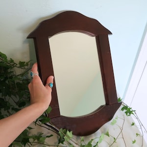 Vintage Wood Wall Mirror | 1980s Dark Wood Frame Mirror | Colonial Revival Entryway Mirror | Traditional Bathroom Vanity Mirror | Farmhouse