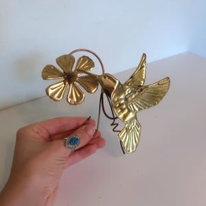 Vintage Gold Hummingbird and Flower Wall Decor | Mid Century Metal Wall Art | Brass and Copper Hanging | Nature Inspired Home Decor