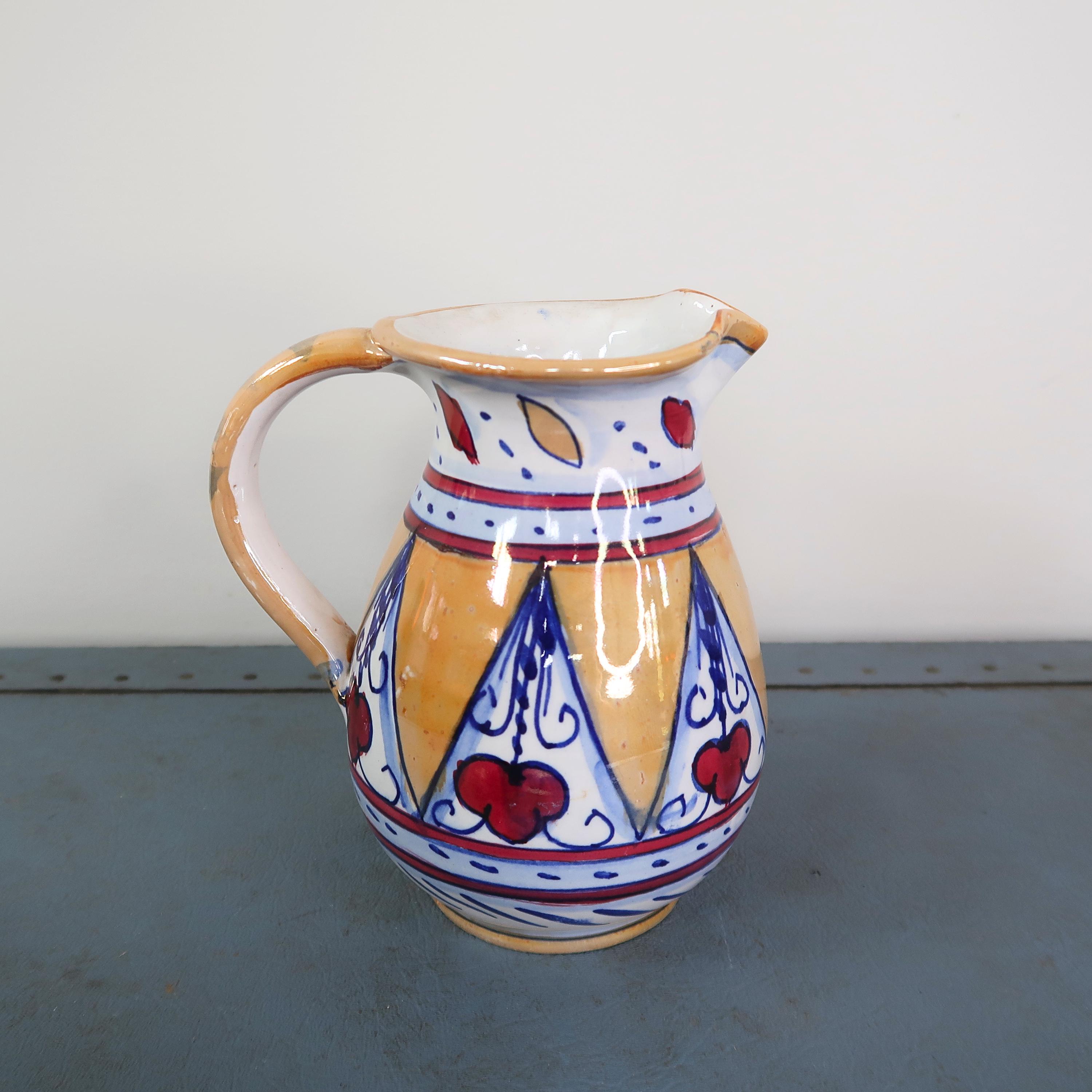 Vintage Hand Painted Italian Pottery Pitcher, European Ceramic Folk Art ...