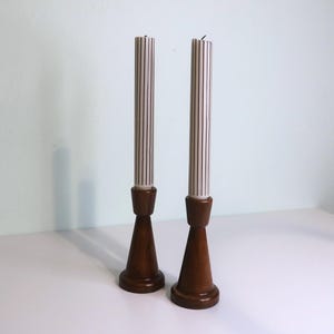 Mid Century Modern Wooden Taper Candle Holders | Vintage Scandinavian Danish Style Pair | Minimalist Home Decor | Wooden Candle Holders