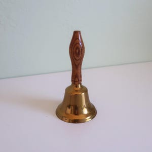 Vintage Brass Hand Bell: Wooden Handle, Farmhouse Decor
