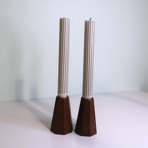 Mid Century Modern Wooden Taper Candle Holders | Vintage Scandinavian Danish Style Pair | Minimalist Home Decor | Wooden Candle Holders