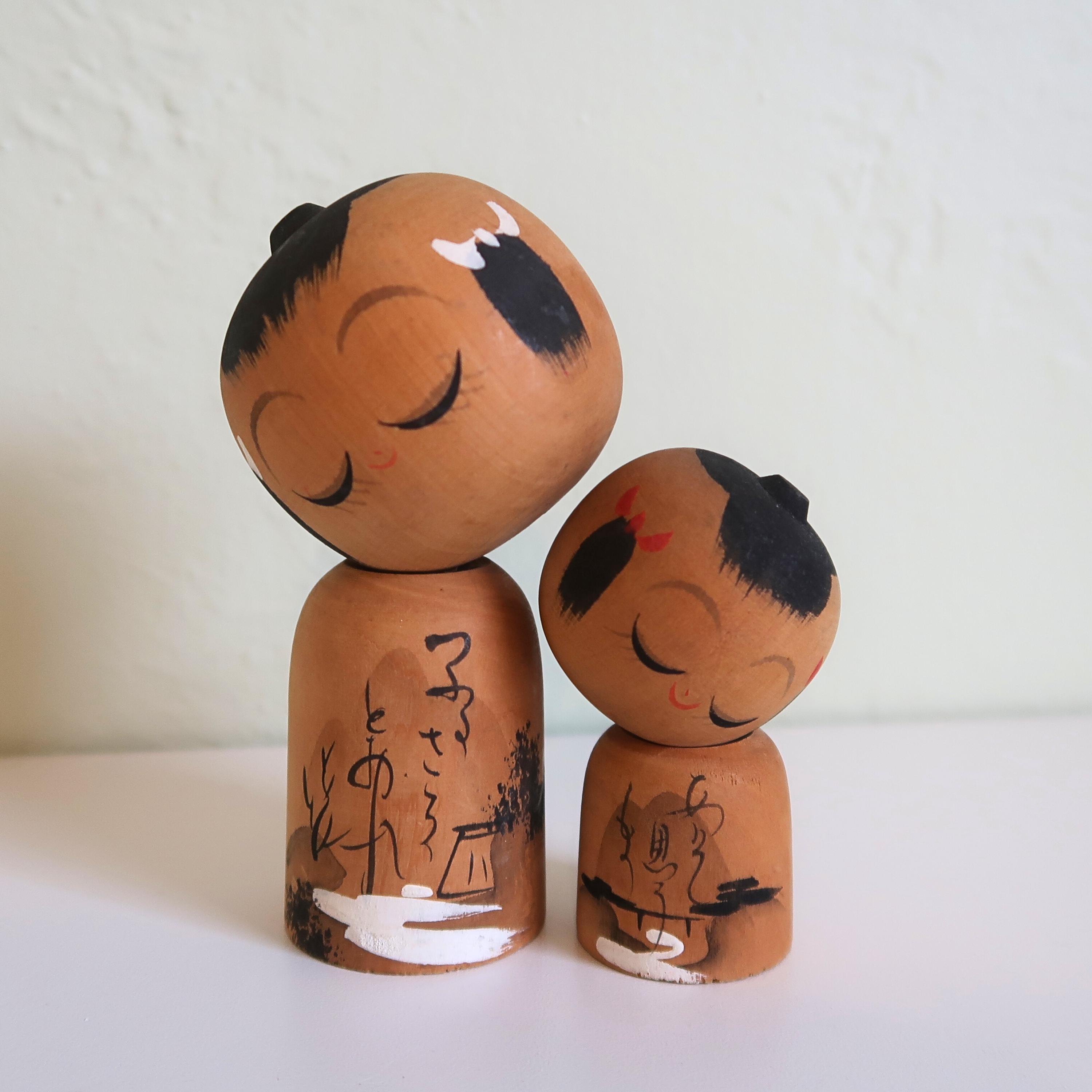 ヴィンテージの日本のこけし人形セット、手描きの民芸品 - Etsy 日本