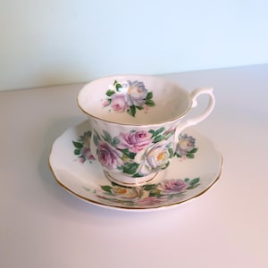 Vintage Crown Dorset Teacup and Saucer Set | Fine Bone China Floral Roses | Staffordshire England Tea Cup