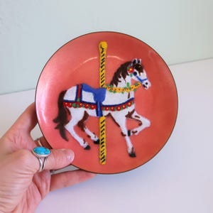 Vintage Annemarie Davidson Enamel Dish: Mid-Century Carousel Horse Trinket Dish