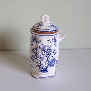 Vintage Blue Onion Kitchen Canister | Japanese Porcelain Tea or Coffee Jar with Cork Lid | Farmhouse Grandmillennial Cottagecore Decor