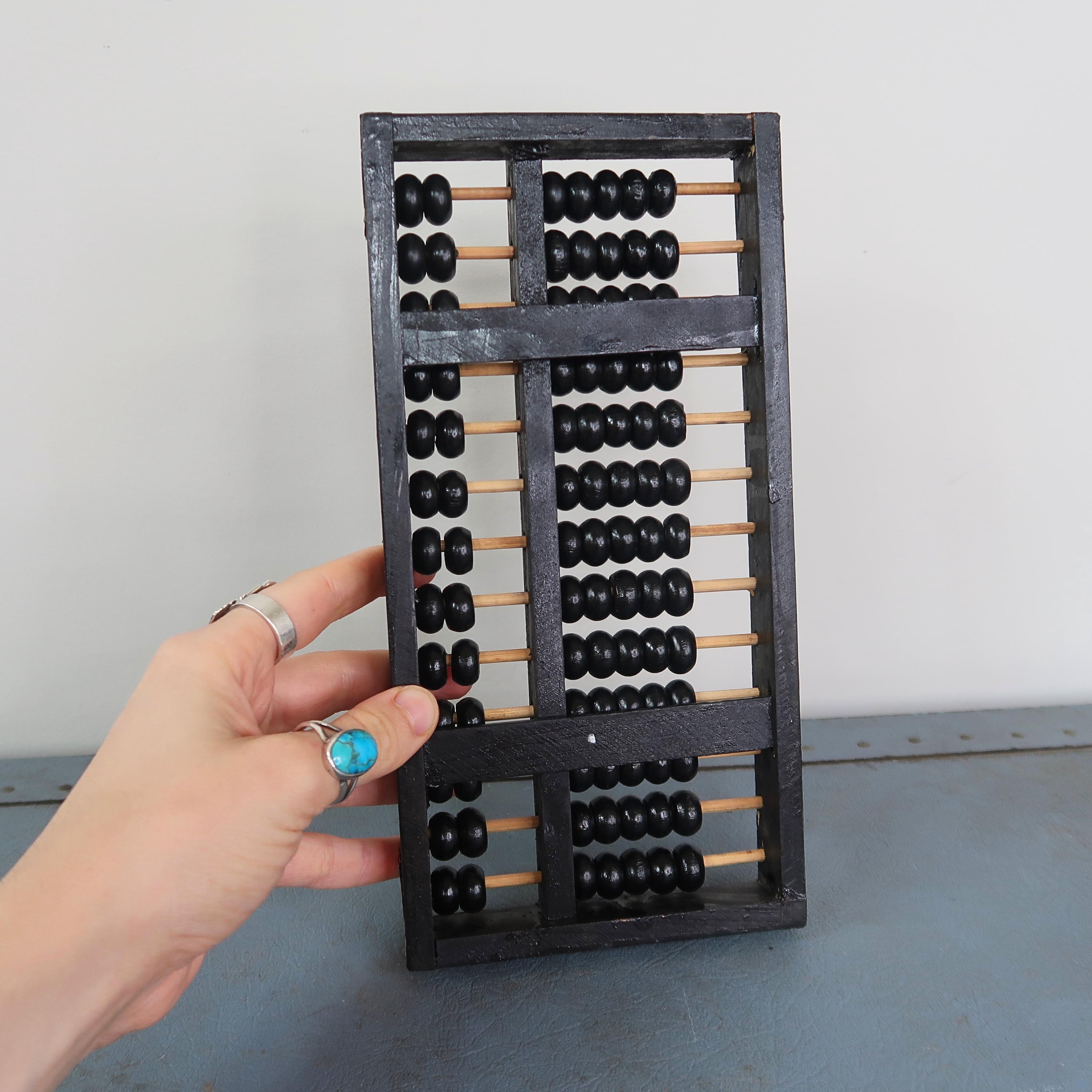 Chinese Suanpan Abacus, Black Wood With Brass Hardware, Mid Century ...
