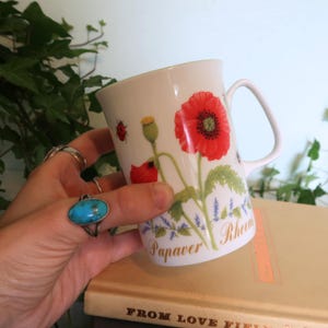 Vintage Rose of England Poppy Mug | Fine Bone China England | Botanical Garden Illustration | Cottagecore Coffee Cup