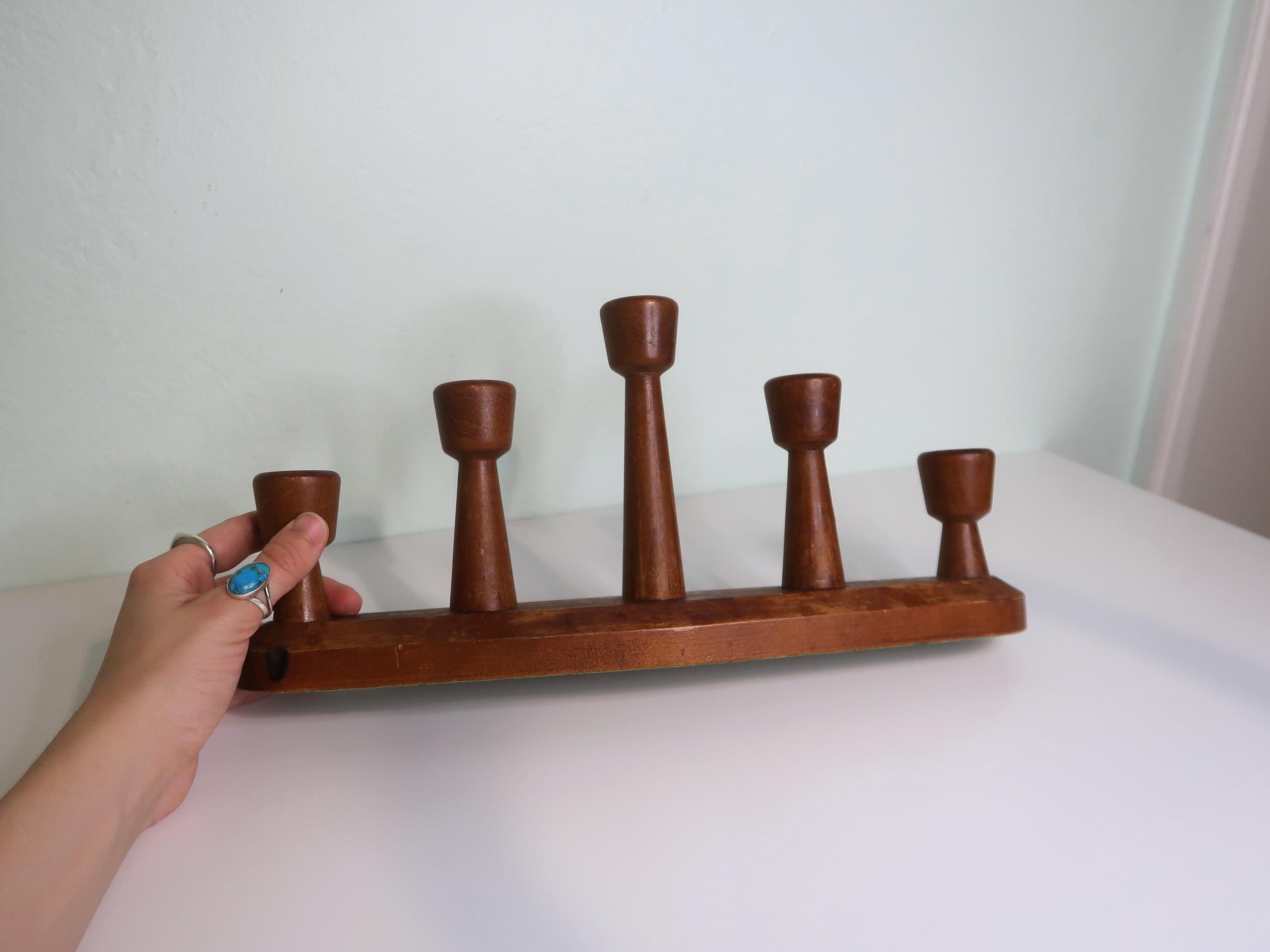 チーク　キャンドルホルダーセット　ヴィンテージ　デンマーク　ミッドセンチュリー ヴィンテージ デンマークモダン チーク材キャンドルホルダー：ミッド