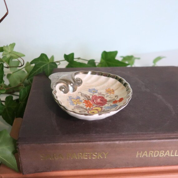 Vintage Floral Trinket Dish: Silver Plate & Ceramic Lancaster Sandland, England View 6