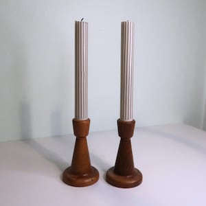 Mid Century Modern Wooden Taper Candle Holders | Vintage Scandinavian Danish Style Pair | Minimalist Home Decor | Wooden Candle Holders