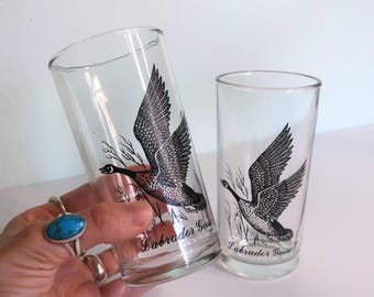 Pair of Vintage Labrador Goose Highball Glasses | Mid Century Wildlife Cocktail Set | Black & White Bird Barware | Retro Hunting Cabin Decor