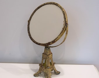 Vintage Ornate Vanity Mirror, Double Sided Mirror with Chippy Yellow Finish