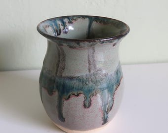 Vintage Drip Glaze Studio Pottery Vase, Handmade Art Pottery