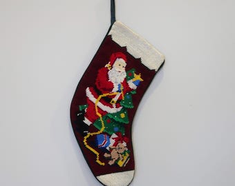 Vintage Nadelspitze Weihnachtsstrumpf, handgemachter Weihnachts und Spielzeug-Strumpf