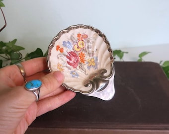 Vintage Floral Trinket Dish: Silver Plate & Ceramic Lancaster Sandland, England