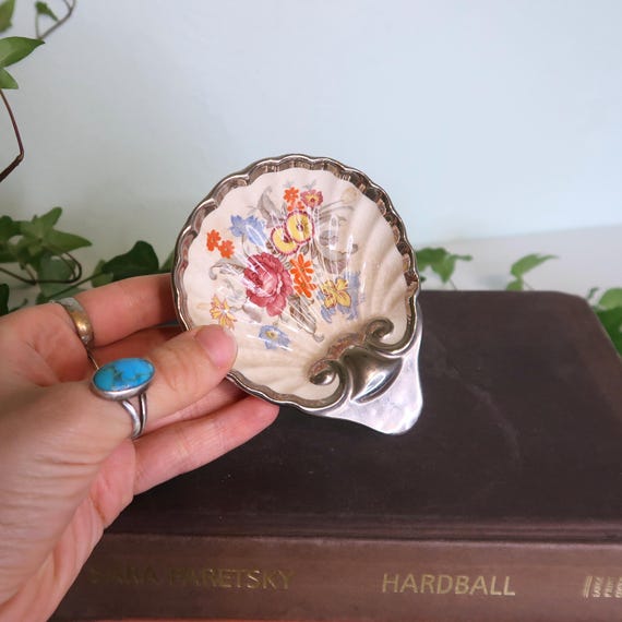 Vintage Floral Trinket Dish: Silver Plate & Ceramic Lancaster Sandland, England