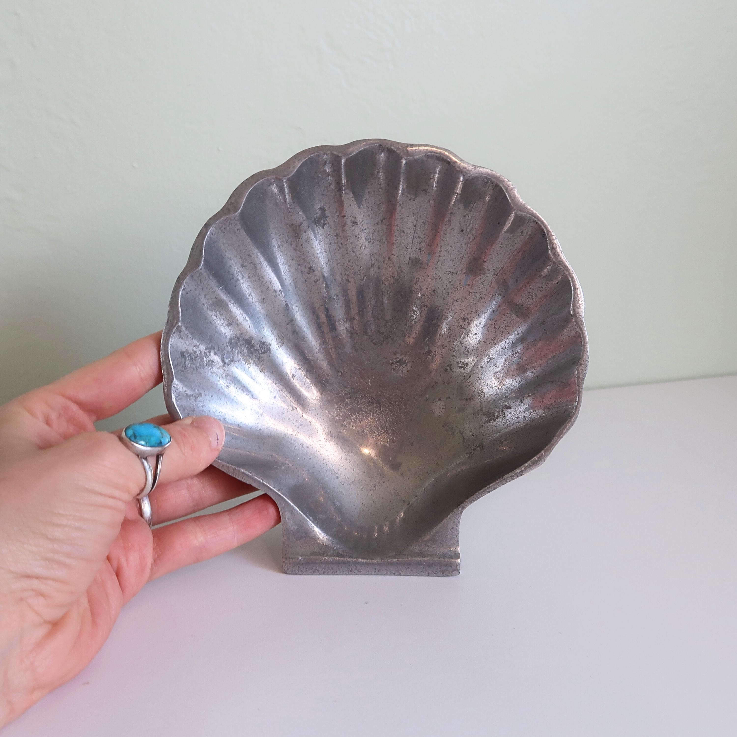 Vintage Pewter Scallop Shell Dish | Coastal Grandmother Trinket