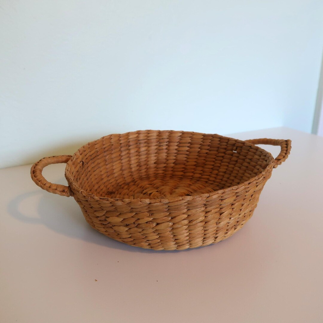 Vintage Woven Basket With Handles | Round Handwoven Seagrass Basket ...