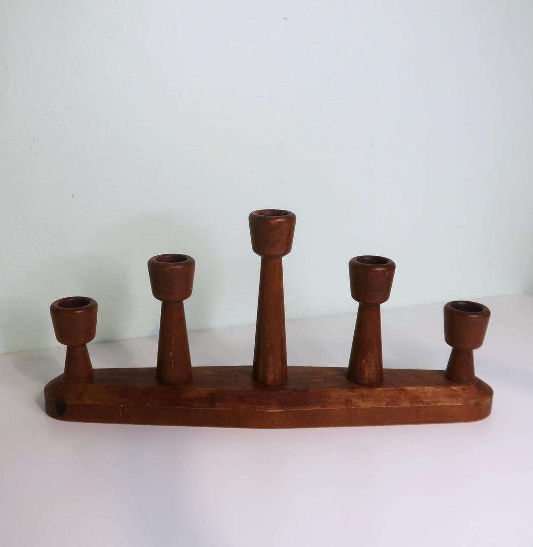 Vintage Danish Modern Teak Candle Holder: Mid Century 5-taper ...