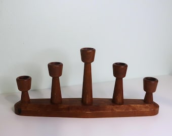 ヴィンテージ木製キャンドルスティック、ミッドセンチュリーモダン
