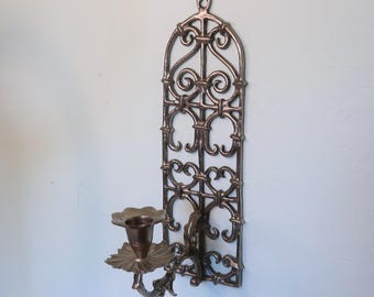 Vintage Silver Metal Wall Candle Sconce | Ornate Gothic Revival Wall Candle Holder | French Chateau Wall Decor