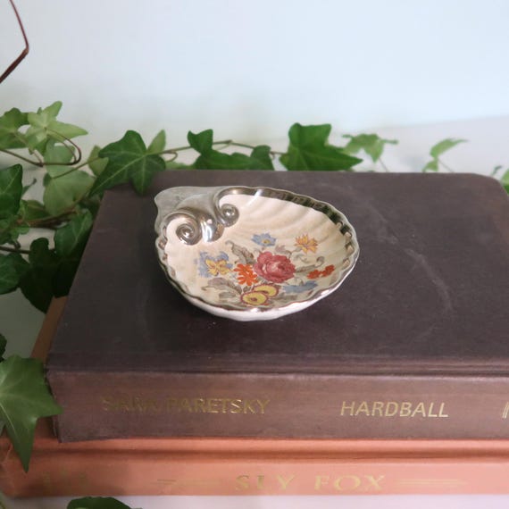 Vintage Floral Trinket Dish: Silver Plate & Ceramic Lancaster Sandland, England View 4