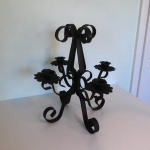 Vintage Wrought Iron Candelabra | 5 Arm Black Iron Candle Holder | Gothic Floral Scroll Table Centerpiece | Heavy Iron Decor