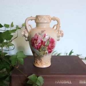Antique Austrian Rose Vase | Victoria Austria Lusterware Urn | Art Nouveau Double Handle Vase | Edwardian Floral Home Decor