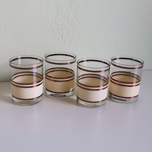 Set of 4 Vintage Georges Briard Rocks Glasses | Mid-Century Modern Copper Band Tumblers | Old Fashioned Barware | MCM Bar Glasses