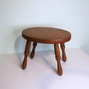 Vintage Wooden Footstool | Farmhouse Decor | Small Primitive Stool | Solid Wood Round Stool | Mid Century Plant Stand | Handmade Woodcraft