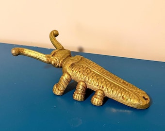 Vintage Solid Brass Stag Beetle Boot Jack, Cast Metal Insect Door Stop