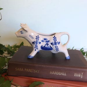Vintage Delft Cow Creamer | Hand Painted Delft Style Milk Pitcher | Blue White Porcelain | Farmhouse Kitchen