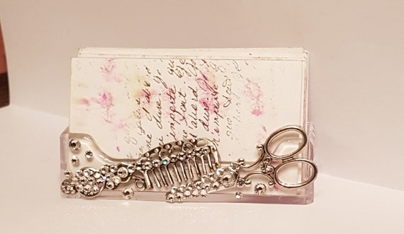 Rhinestone Hairstylist Business Card Holder Scissor And Comb Etsy