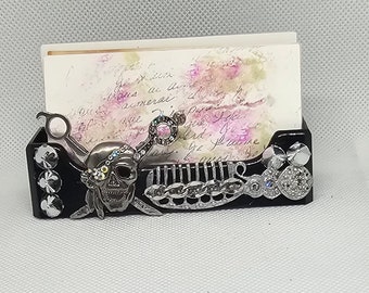 Rebel HairStylist Business Card Holder/Scissors And Skull