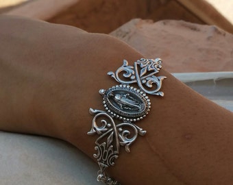 Silver Filigree Religious  Cuff Bracelet