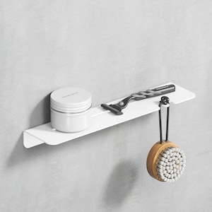 Étagères murales - Panier de douche blanc avec crochet 25 cm, étagère en métal pour salle de bain design, accessoires de salle de bain, cadeau pour la maison, collection Peak, mini