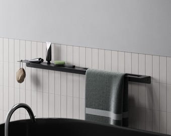 Toalheiro preto com gancho: prateleira para banheiro (100 cm/39,37") - Barra de toalha de aço