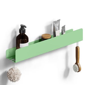 Matte Green Metal Bathroom Shelf with Hooks - Modern Shower Organizer