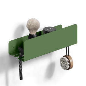 Bathroom Shelves - Shower Shelf with Hooks - Modern Bathroom Organizer, Green Color Matte Finish, Housewarming Gift, 9.8&quot;|25cm
