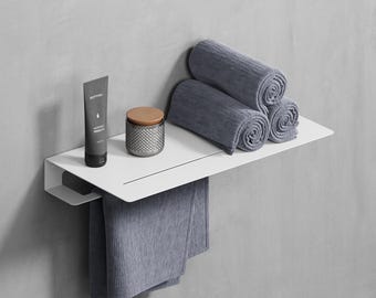 壁掛け式バスルーム棚（タオルバー付き）：スチール製オーガナイザー